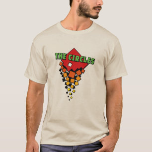 Röda och gula fyrkanter med grönt cirklar text t shirt