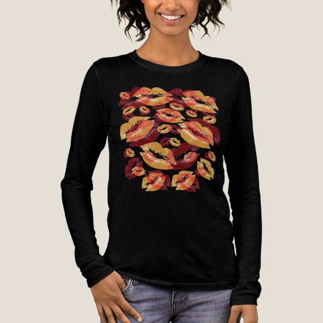 Röda och gula läppavtryck Flirtiga kul T Shirt (Framsida)