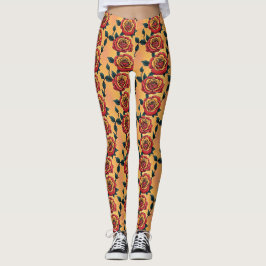 Röda och gula rosor leggings