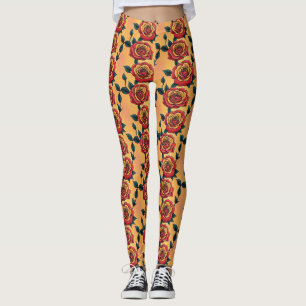 Röda och gula rosor leggings