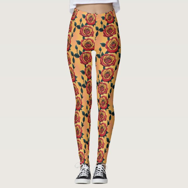 Röda och gula rosor leggings (Framsida)