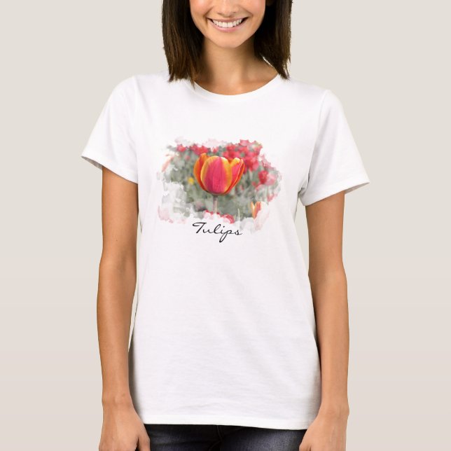 Röda och gula tulpan tee (Framsida)