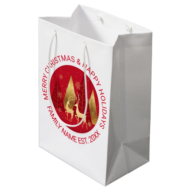 Röda och Guld Abstrakt Julgranar och Hjort (Baksidan Vinklad)