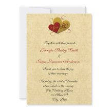 Röda och Guld Äkta kärlek bröllopsinbjudan