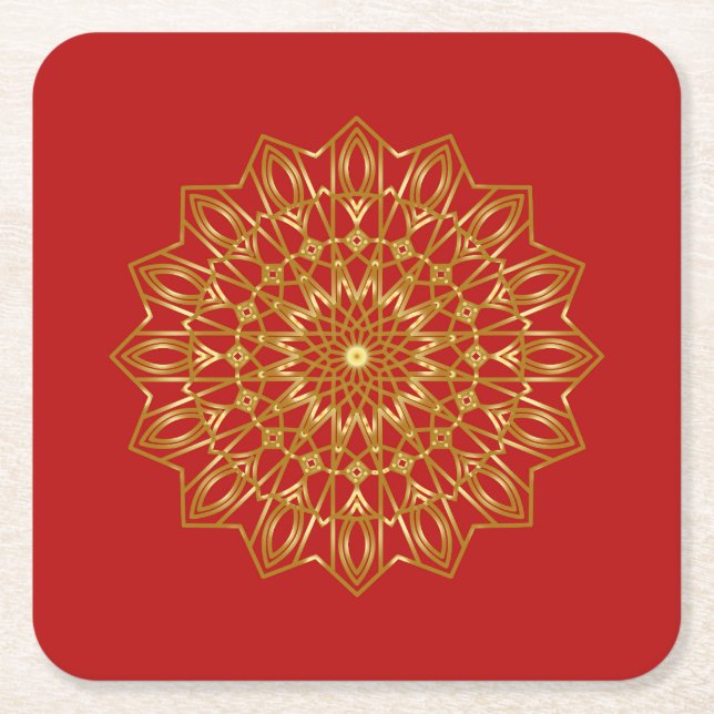 Röda och Guld arabisk-inspirerade Pappra Underlägg (Framsidan)
