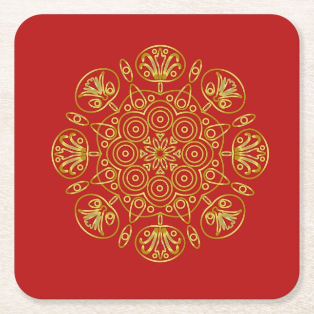 Röda och Guld arabisk-inspirerade Pappra Underlägg Papper Kvadrat (Framsidan)