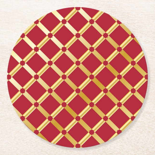 Röda och Guld arabisk-inspirerade Pappra Underlägg Papper Rund (Framsidan)