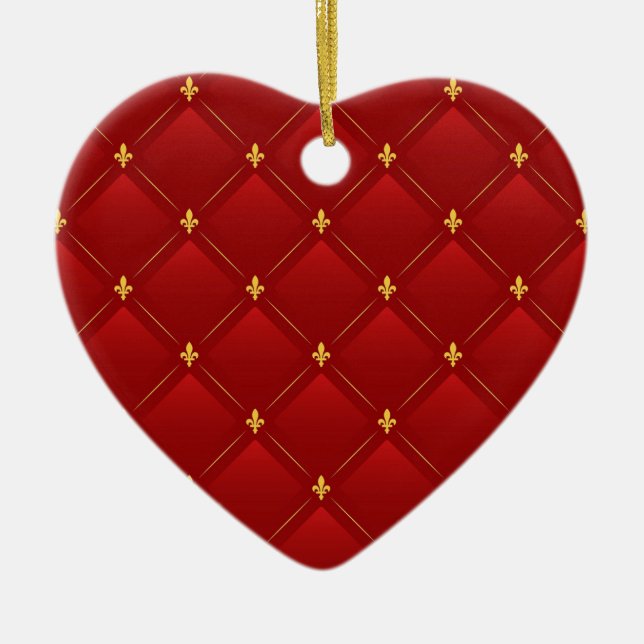 Röda och Guld Art nouveau Mönster Julgransprydnad Keramik (Framsidan)