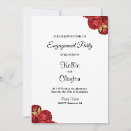 Röda och Guld Blommigt Förlovningsfest Inbjudningar