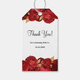 Röda och Guld Blommigten Bröllop Presentetikett