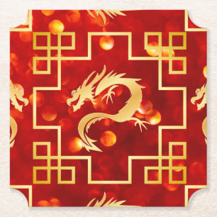 Röda och Guld Dragon Bröllop Biljett Underlägg Papper