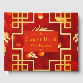 Röda och Guld Dragon Bröllop Guest Bok