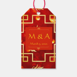 Röda och Guld Dragon Bröllop Presentetikett