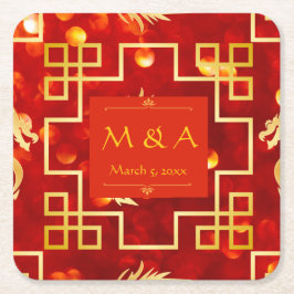 Röda och Guld Dragon Bröllop Underlägg Papper Kvadrat