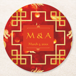 Röda och Guld Dragon Bröllop Underlägg Papper Rund