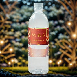 Röda och Guld Dragon Bröllop Vattenflaska Etikett