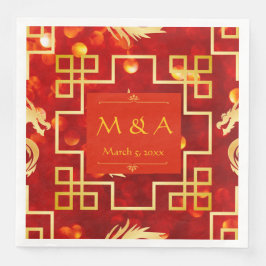 Röda och Guld Drak Bröllops Middag Servetter