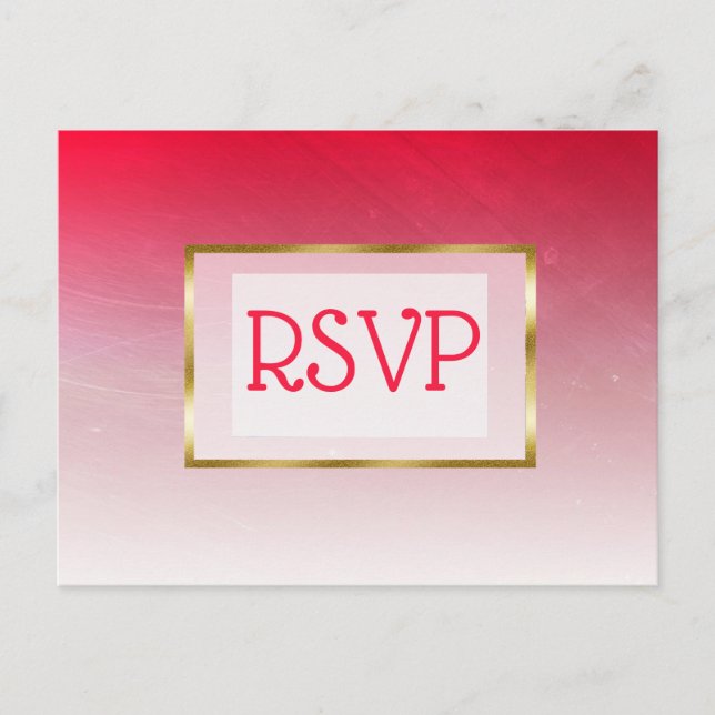 Röda och Guld Förlorade Gradient Bröllop RSVP Post Inbjudan Vykort (Framsida)