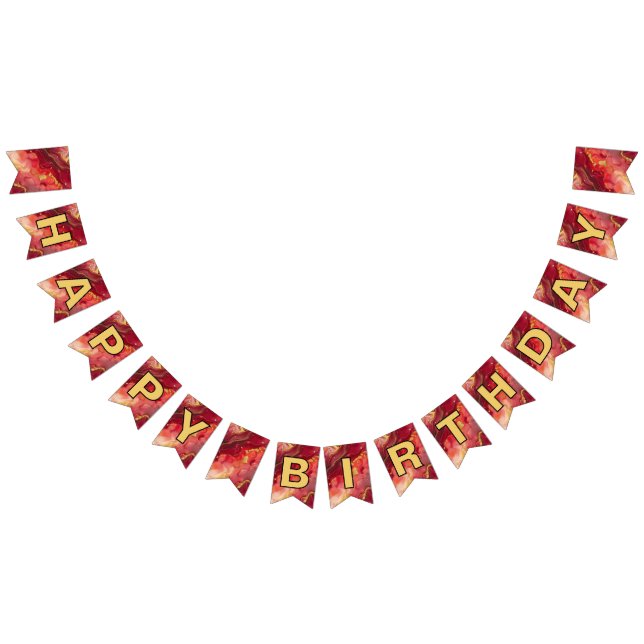 Röda och Guld Grattis på födelsedagen Bunting Flag Vimplar (Alla)