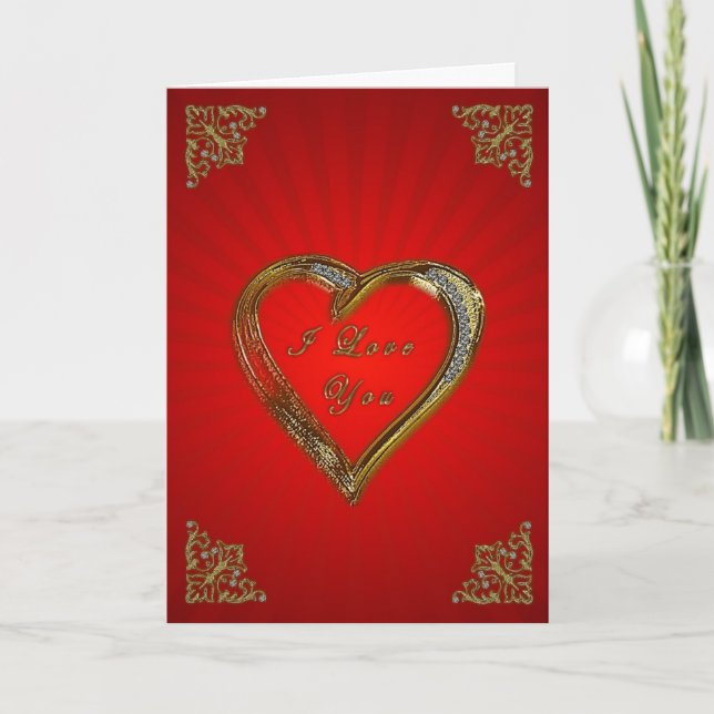 Röda och Guld Heart Valentine Day Card Helgkort (Framsida)