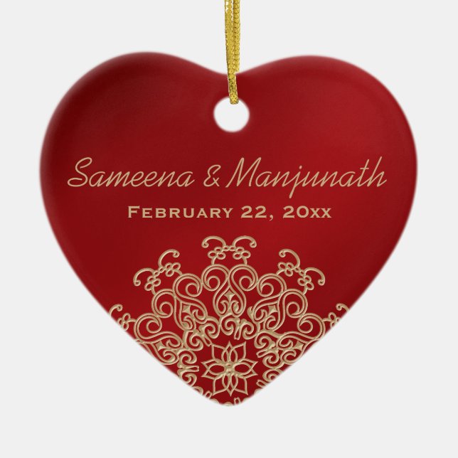 Röda och Guld Indiska Stil-Bröllopsfestens fördel Julgransprydnad Keramik (Framsidan)