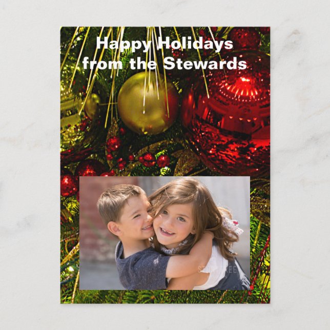 Röda och Guld Julafton-prydnadsföremål på Träd Pho Helg Vykort (Framsida)