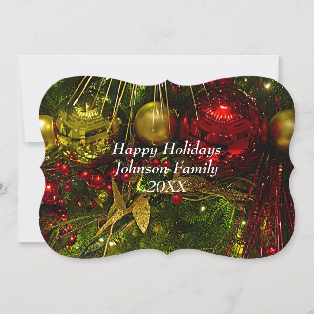 Röda och Guld julprydnader Julafton-platta kort (Framsida)