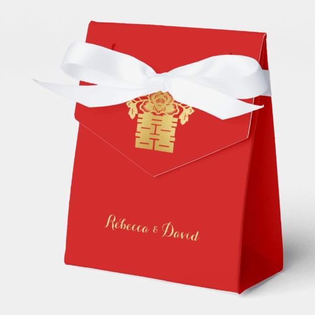 Röda och Guld kinesiska Love birds Dubbla Happity Presentaskar (Framsidan Sidan)