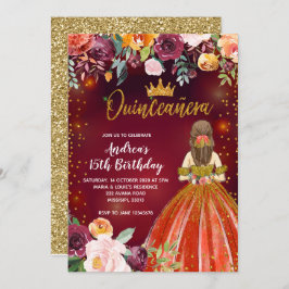 Röda och Guld mexikanska prinsessan Quinceañera Bi Inbjudningar