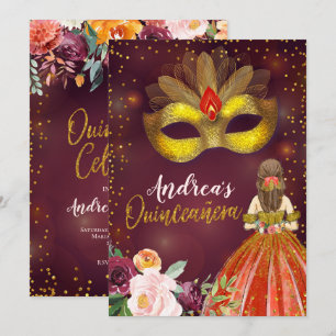 Röda och Guld mexikanska prinsessan Quinceañera Bi Inbjudningar