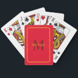 Röda och Guld Personlig Monogram och Namn  Casinokort<br><div class="desc">Röda och Guld Personlig Monogram och Namn Bicycle Spelkort</div>