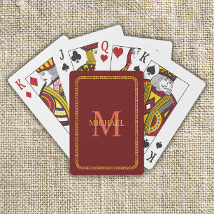 Röda och Guld Personlig Monogram och Namn Casinokort