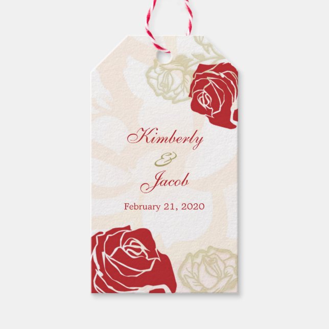 Röda och guld ro Bröllop Tack för märkrn Presentetikett (Framsidan)