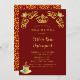 Röda och Guld Royal Krona Damask Möhippa Tea Party Inbjudningar