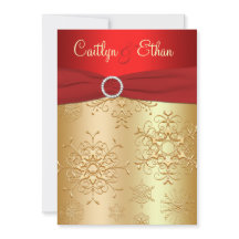 Röda och Guld Snöflingor bröllopsinbjudan