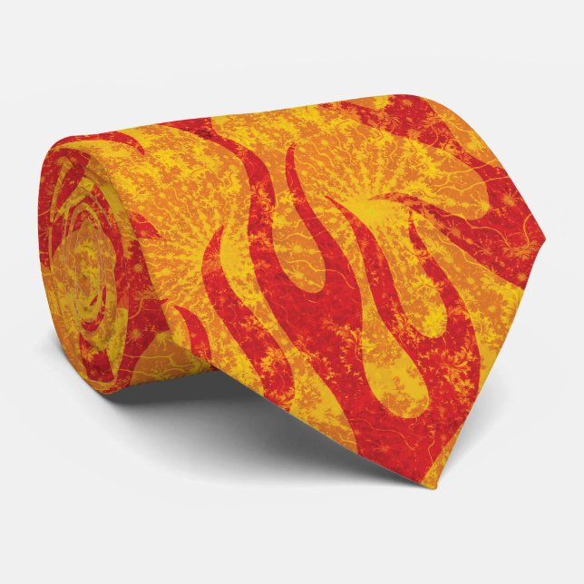 Röda och Gult Flames Mönster Slips (Rullad)
