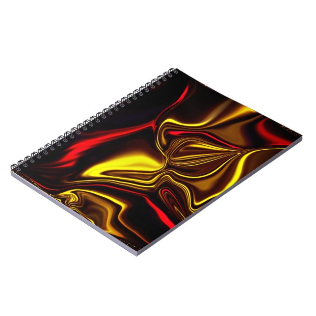 Röda och gyllene böjda linjer på mörkens bakgrund anteckningsbok (Vänstra Sidan)