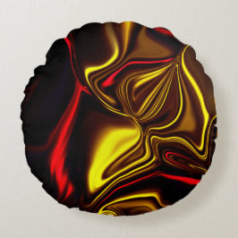 Röda och gyllene böjda streck på mörk bakgrund rund kudde