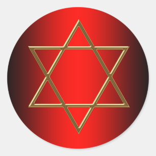 Röda och gyllene David-stjärna Bar Mitzvah-klister Runt Klistermärke