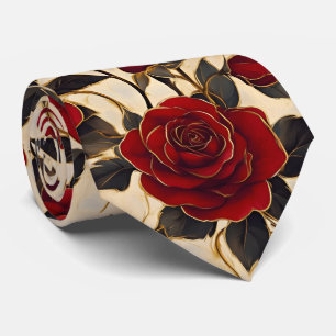 Röda och gyllene rosor på krämig bakgrund slips