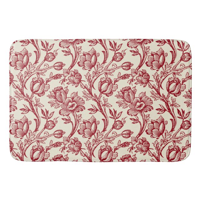 Röda och krämfärgade tulpaner Toile - Fransk lanth Badrumsmatta (Framsidan)