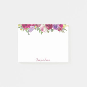 Röda och lila akvarellblommor personliga post-it block
