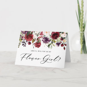Röda och lila blommor Vill du vara min blomsterfli Kort