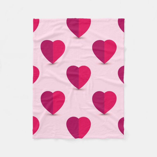 Röda och Lila Hjärter på Rosa Background Fleecefilt (Framsidan)
