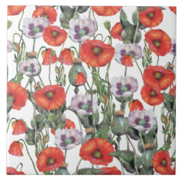 Röda och Lila Poppies Mönster Kakelplatta