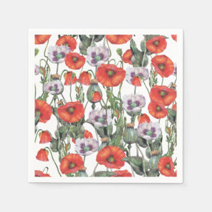Röda och Lila Poppies Mönster Pappersservett