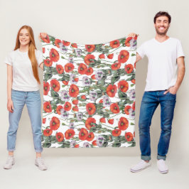 Röda och lila vallmoblommönster fleecefilt