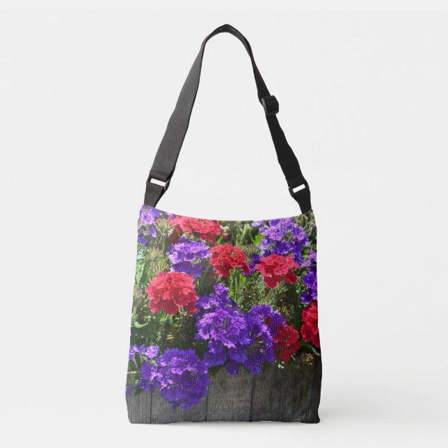 Röda och lila Verbena-blommor Axelväska (Framsida)