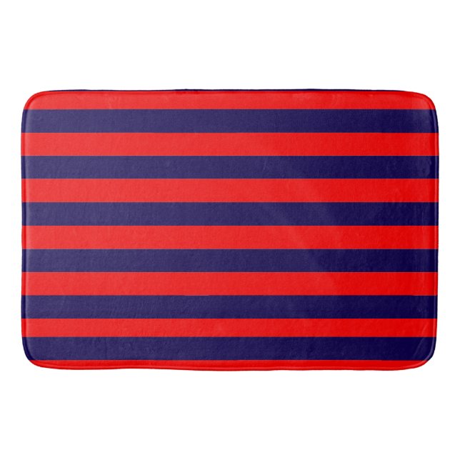 Röda och marinblå nautiska ränder badrumsmatta (Framsidan)