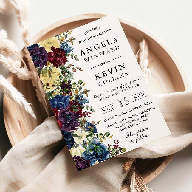 Röda och marinerade vinterblommor Bröllop Inbjudningar (Skapare uppladdad)